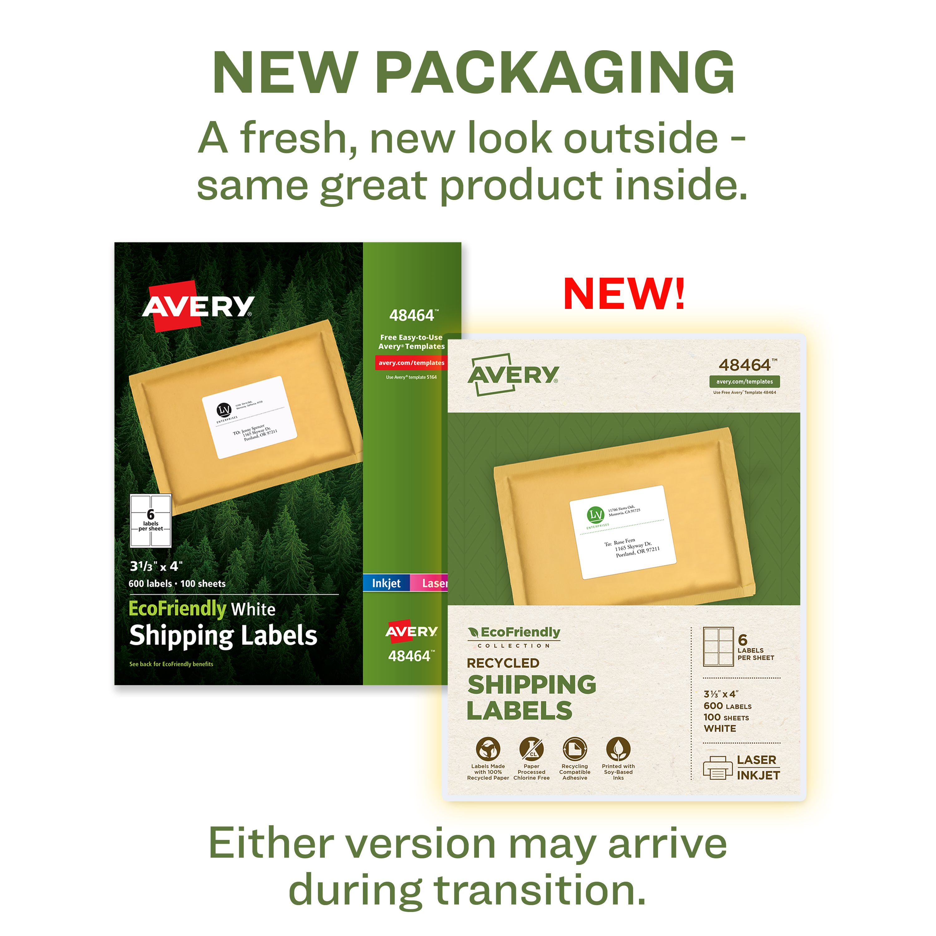 EcoFriendly Shipping Labels, 3-1/3